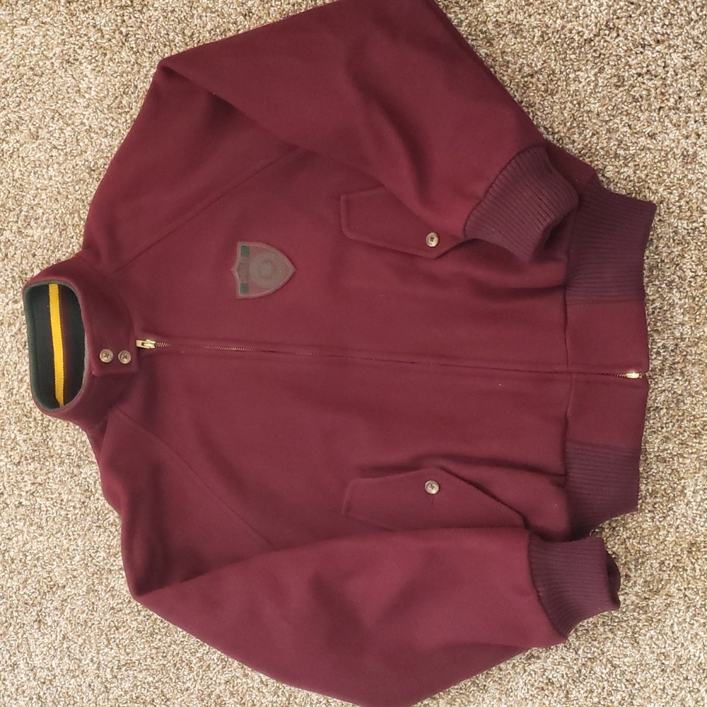 Men's Burgundy Wine Polo by Ralph Lauren Wool BomberJacket size S